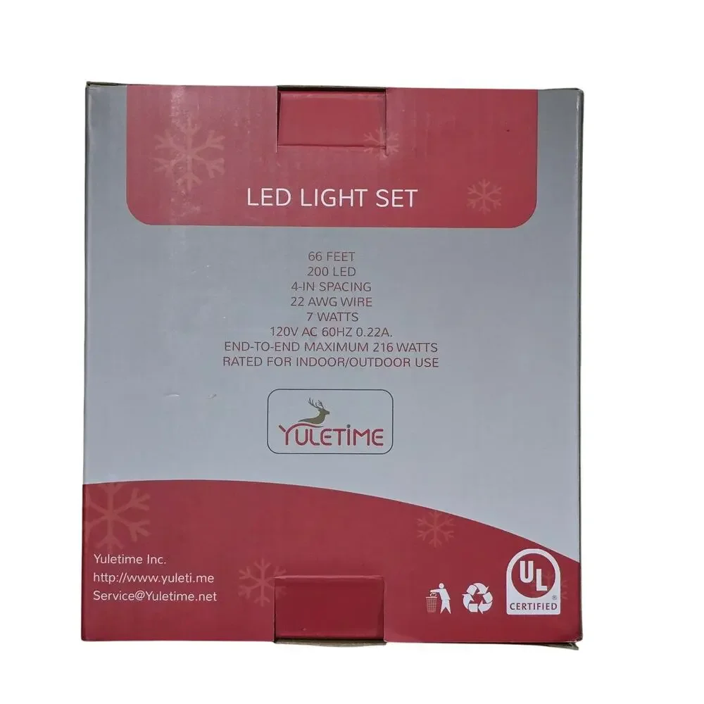 Yuletime LED String Light Set 200 Cool White lights and Brown Wire 66 ft NIB
